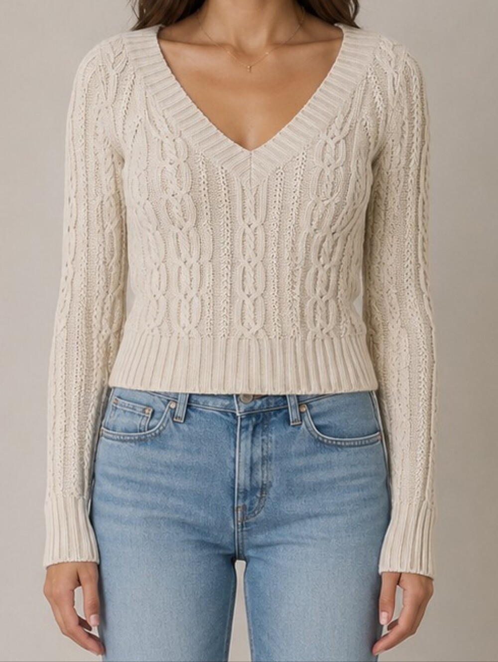The Myth of... Jade Cream Cable Knit V-Neck Sweater ✨ Size S